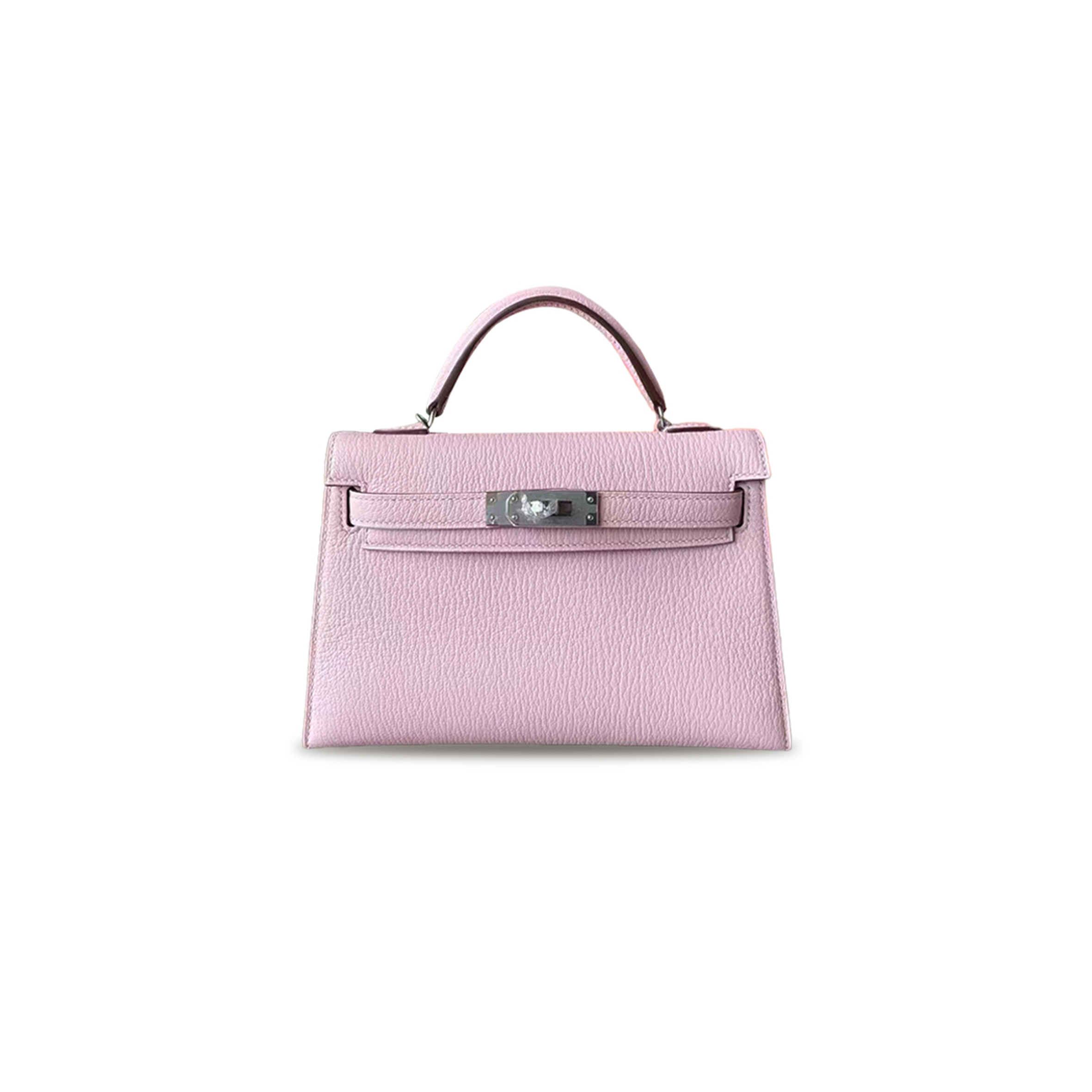 HERMÈS MINI KELLY II TOGO CHERRY BLOSSOM PINK SILVER BUCKLE HARDWARE (19*12*5.5cm)